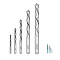 Wire nice classical metal drills on white Ã¢â¬â Black and white construction tools